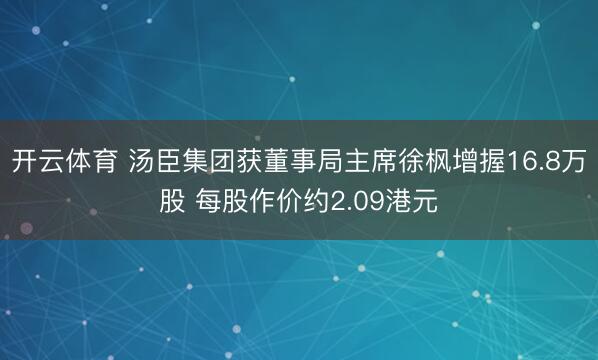 开云体育 汤臣集团获董事局主席徐枫增握16.8万股 每股作价约2.09港元
